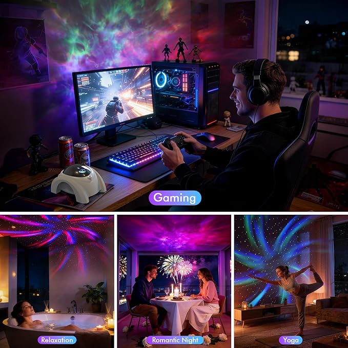 Rossetta Dual Lens Galaxy Projector, Star Projector for Bedroom with White Noise & Bluetooth Speaker, Remote, Timer, Aurora & Nebula Night Light for Room Decor, Party, Yoga, Gifts for Kids Adult Teen