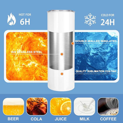 Joyclub Sublimation Tumblers 20 oz 10 Pack Flat Bottom Sublimation Blanks Bulk Stainless Steel Insulated Skinny Straight Cups with Lid and Straw, Gift Box