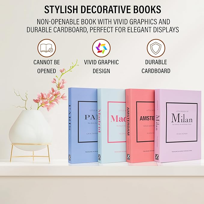 Pastel Medium | 4 PCS Faux Decorative Books for Home Decor | Not Real Books (Cardboard Boxes) | Coffee Table, Shelf Styling & Modern Aesthetic Accent Pieces for Living Room, Office
