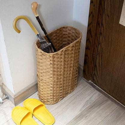 PEMAR Wicker Umbrella Holder, Hand Woven Umbrella Stand Basket Decorative Cane Holder Rack for Home, Entryway Multipurpose Narrow Tall Basket (Natural)