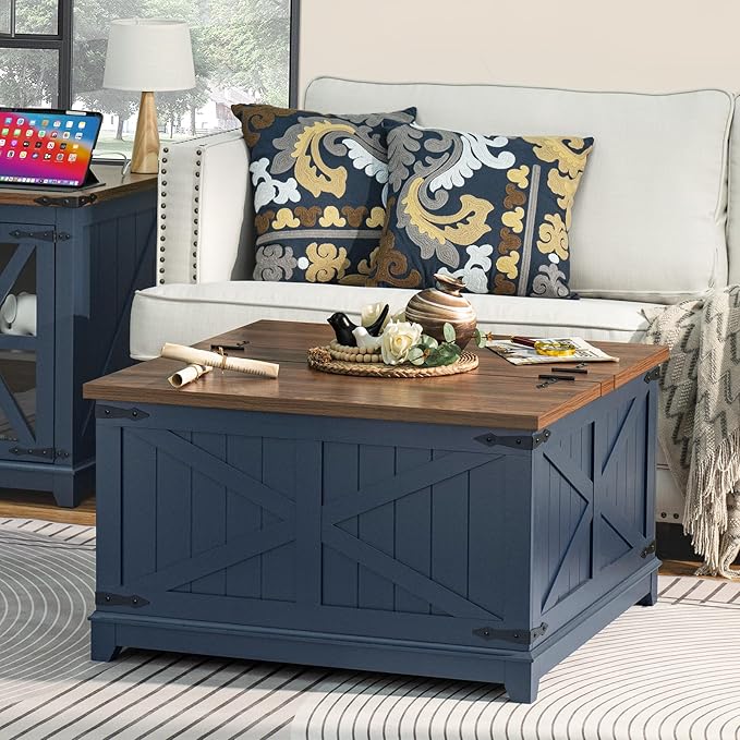 Farmhouse Coffee Table Set of 3, Furniture Set, Coffee Table with Hidden Storage Organizer and Nightsand 3-Piece Set, Large Country Natural Center Table Set for Living Room,Office, Home