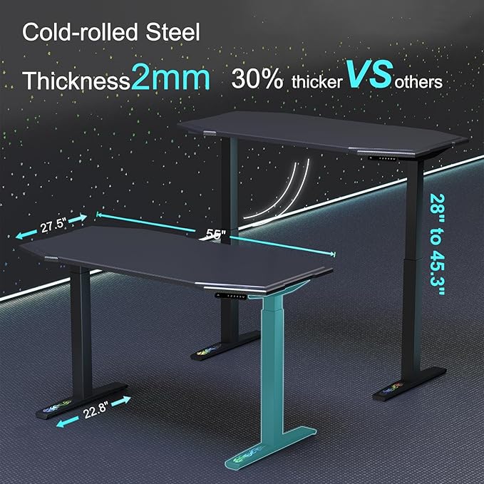 Dual Motors Electric Standing Desk with Thickened StandardMount Frame & 55"x28" Carbon Fiber One-Piece Seamless Desktop, 4 Memory Settings+Quick Assembly,Black