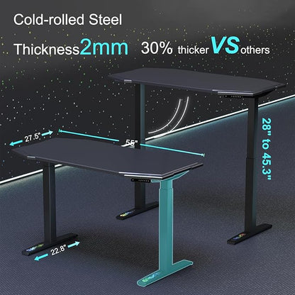 Dual Motors Electric Standing Desk with Thickened StandardMount Frame & 55"x28" Carbon Fiber One-Piece Seamless Desktop, 4 Memory Settings+Quick Assembly,Black