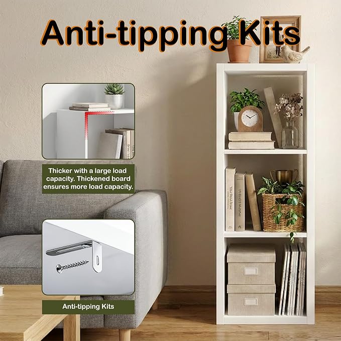 WannabeMyself【2026 Wooden Thick Frame】 3 Cube Storage Organizer with Anti-Tipping Kits, Reversible Open Back Book Shelf,Bookcase for Living Room,Bedroom,Entrance Hall,Office,11.6×36.3×13.1,White