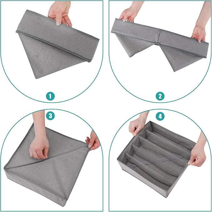 Drawer under Cabinet Clothes Organizer 5 Cell Foldable Storage Cubes Underwear Drawer Organizer Dividers Storage Boxes for Bra, Underwear（Grey 1）