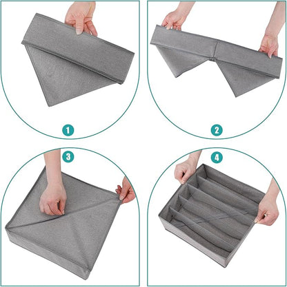 Drawer under Cabinet Clothes Organizer 5 Cell Foldable Storage Cubes Underwear Drawer Organizer Dividers Storage Boxes for Bra, Underwear（Grey 1）