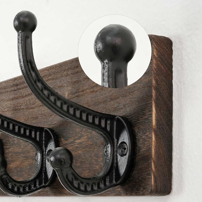 WEBI Rustic Coat Rack Wall Mount,30" Long 7 Cast Iron Coat Hooks Wall Mounted,Heavy Duty Wood Wall Coat Hanger Hooks for Hanging Coats,Jacket,Clothes,Backpack,Farmhouse,Weathered Brown