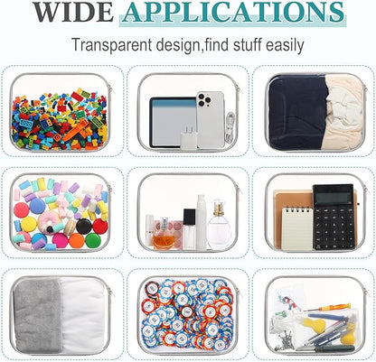 Sanwuta 6 Pcs Clear Hard Zipper Case Plastic Zipper Pouches Transparent Makeup Bag Pencil Case Pouches Toiletry Diaper Bag for Travel Toy Storage Organizer Bins(Gray,9.84 x 7.87 x 2 Inch)