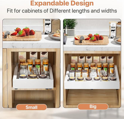 1 Pack Pull out Cabinet Organizer, Width (12"-19") Depth (17"-23"), with 3 Rails Adjustable Slide, Expandable Pullout Drawers for Cabinets, No Drill Adhesive Kitchen Drawers for Pantry Shelves