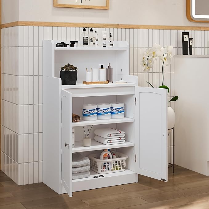 40 Inch Bathroom Storage Cabinet, Freestanding Organizer with 2 Doors, Bath cabinets Floor Standing, Suitable for Dining Room, Kitchen, Living Room, Hallway (White)