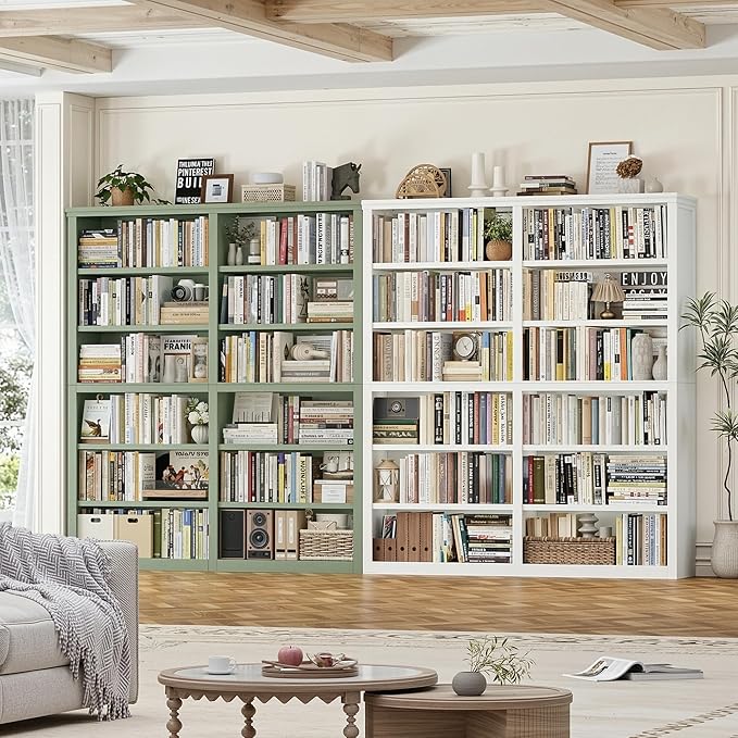 HOSTACK 63" W Open Book Shelf, 73" Tall Bookshelf with Storage, Modern Green Bookshelf, Large Bookcase with 12 Display Shelves, 6 Tier Wooden Book Case for Living Room, Home Office, Library, Green