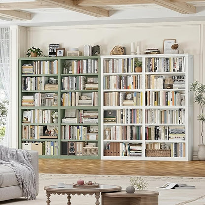 HOSTACK 63" W Open Book Shelf, 73" Tall Bookshelf with Storage, Modern Green Bookshelf, Large Bookcase with 12 Display Shelves, 6 Tier Wooden Book Case for Living Room, Home Office, Library, Green
