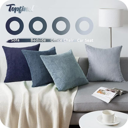 Topfinel Navy Blue Euro Shams Decorative Throw Pillow Covers 26x26 Inch Set of 4,Soft Corduroy Striped Gradient Color Large Cushion Cover for Beach,Patio,Balcony,Living Room,Summer Home Decor