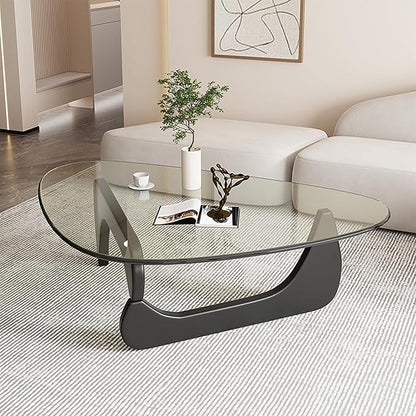 Mid Century Modern Glass Coffee Table, Coffee Table for Living Room, Noguchi Coffee Tables,Suitable for Bedroom Living Room Reception Office Tables (Black/Transparent, ML)