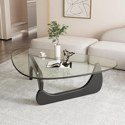 Modern Glass Coffee Table, Mid Century Small Coffee Table, Coffee Table for Living Room,Suitable for Bedroom Living Room Reception Office Tables (Black/Transparent, Small)