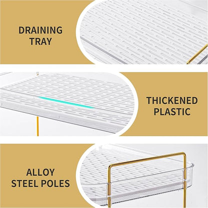 Coffee Bar Accessories, Station Organizers,Large Capacity Storage with Drain Board,Whisky Tray,Mug Tea Cup Holder Coffee Bar Organizer,White Clear