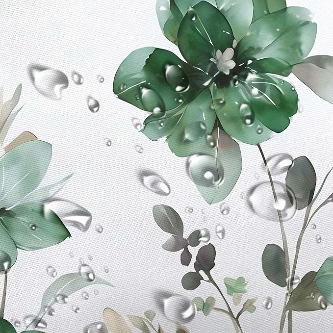 Green Floral Shower Curtain, Green Lavender Floral Butterfly Boho Shower Curtains for Bathroom, Farmhous Flower Cute Fabric Shower Curtain Set with 12PCS Hooks, 70X70IN