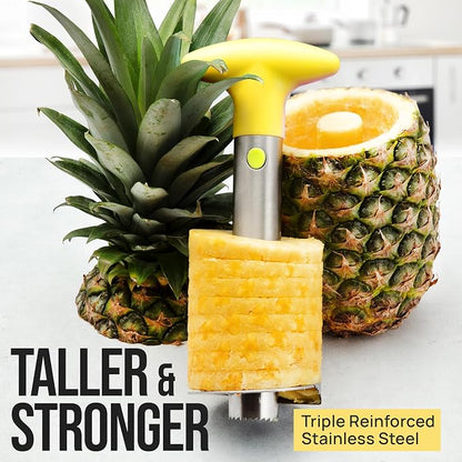 Zulay Kitchen Pineapple Corer and Slicer Tool – Stainless Steel Pineapple Cutter with Eye Remover Tool – Ergonomic Handle & Easy Core Remover – Reinforced Heavy-Duty Blade – Yellow