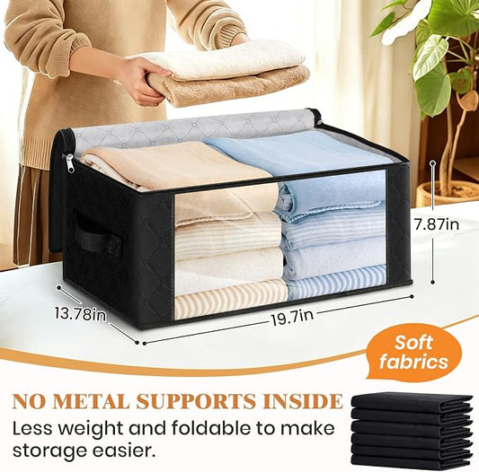 Fab totes 35L Closet Organizers and Storage, Foldable Under Bed Storage Containers, Storage bags for Organizing Bedroom, Closet, Clothing,Organization with Handle (4 Pack,Black)