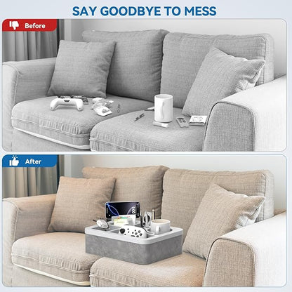 Couch Cup Holder Tray Silicone Couch Cup Holder Pillow Foam Bed Tray Snack Sofa Bed Caddy Organizer Beach Sofa Drink Holder Spill Proof Snack Caddy Removable Sofa Buddy Game Controller Kindle Phone