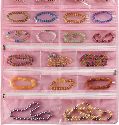BB Brotrade Hanging Jewelry Organizer,Accessories Organizer,56 Pocket Organizer for Holding Jewelries (Pink-56 Pockets)