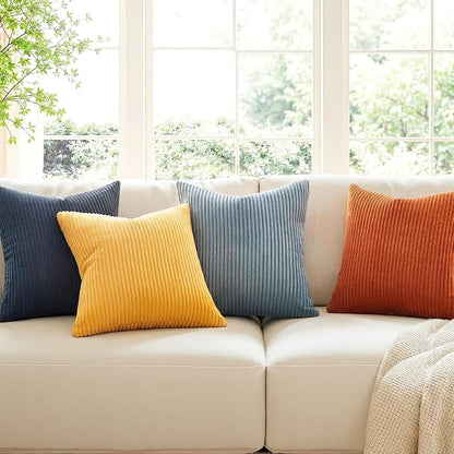 Topfinel Decorative Velvet Pillow Covers 18x18 New Blue and Orange Boho Farmhouse Couch Throw Pillows for Bed Pack of 4 Accent Modern Pillowcase Sofa Livingroom Home Decor