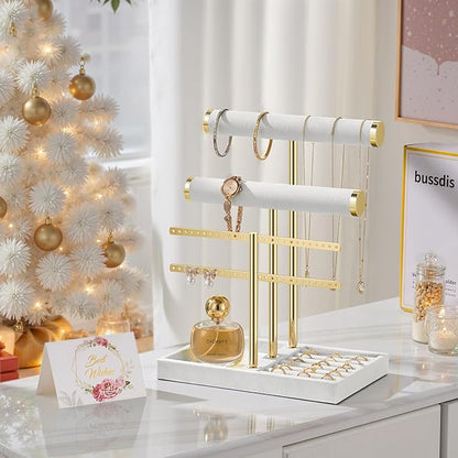 3 Tier Bracelet Holder Display - Detachable T Bar White Velvet Bracelet Holder, Jewelry Holder Organizer for Bracelet, Necklace, Earrings, Rings