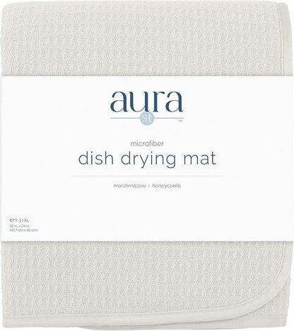 S&T INC. Dish Drying Mat XL, 18” x 24”, Absorbent Microfiber Kitchen Counter Mat, Dish Drying Pad for Dishes, Utensils, Pots and Pans, Extra Large, Cream