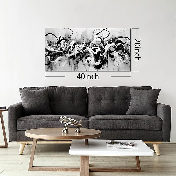 Abstract Canvas Wall Art for Living Room Bedroom Office Black and White Wall Art Abstract Line Picture Framed Wall Decor Modern Canvas Prints 20x40 In