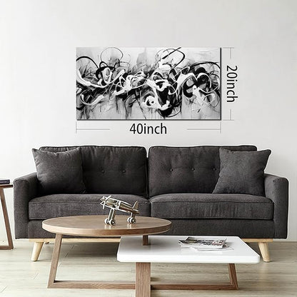 Abstract Canvas Wall Art for Living Room Bedroom Office Black and White Wall Art Abstract Line Picture Framed Wall Decor Modern Canvas Prints 20x40 In