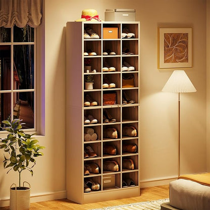 Tribesigns 10-Tier Shoe Storage Cabinet, White and Brown Wooden Shoe Rack with 30 Cubbies, Freestanding Tall Entryway Shoe Organizer for Closet, Entryway, Living Room