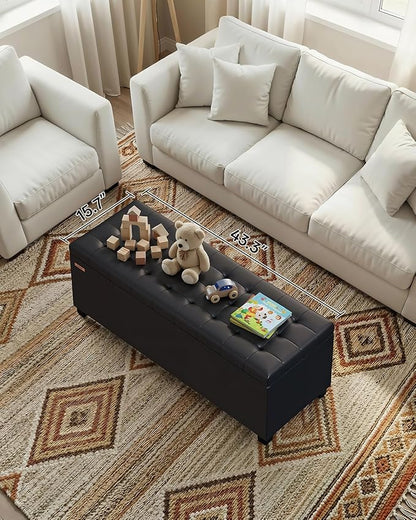 Synthetic leather Storage ottoman bench with legs,43.5”W x 15.7”D x 15.7”H,metal frame end of bed bench hold up to 770 LB,Large Storage Chest hold up to 770 LB,Black UASND622B
