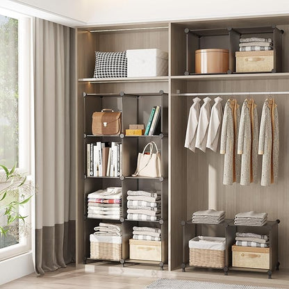 AWTATOS Cube Storage Organizer, Storage Cubes Shelves Bookshelf, 6 Cube Closet Organizers and Storage, DIY Stackable Plastic Clothes Organizer Shelving for Bedroom, Home, Grey