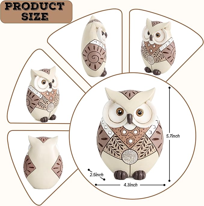 Wiresusan Owl Statue Home Decor Accents for Shelf Bookshelf Table Bedroom Living Room Office Desk Mantle TV Stand, Wisdom Symbol Owl Figurine Boho Decorations for Women, Bird Lovers Collection
