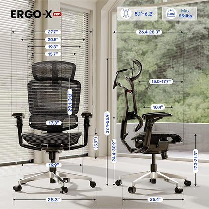 FLEXISPOT ErgoX-PRO Ergonomic Office Chair Black – AeroWeave 5.0 Mesh Seat, 5D Lumbar, 7D Armrests, 4D Headrest, 551LBS Capacity – Office, Gaming, Home