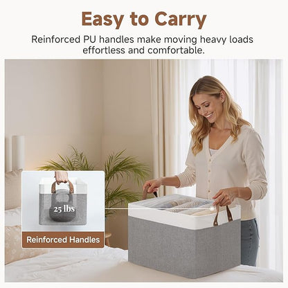 StorageWorks Storage Bins, Fabric Storage Bins for Shelves, Extra Large Storage Baskets with Metal Frame, Closet Baskets and Bins with Handles, Jumbo, Gray and White, 2-Pack