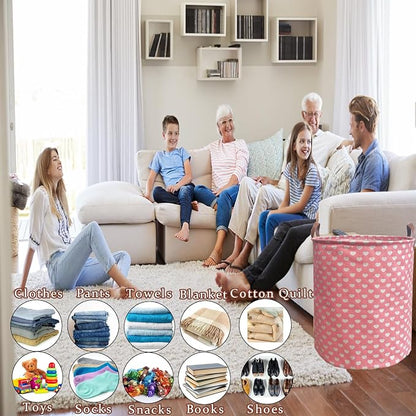 Waterproof Laundry Hamper Collapsible Laundry Basket Leather Handle Laundry Bag Large Clothes Storage Toy Organization for Bathroom Bedroom Laundryroom College Dorms (Laundry Basket-002)