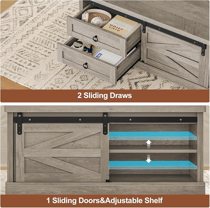 Itaar 39.4'' Lift Top Coffee Table with Storage, Farmhouse Coffee Tables for Living Room, Square Coffee Table with Large Hodden Compartment & 2 Drawrs & Adjustables Shelves (Gray)
