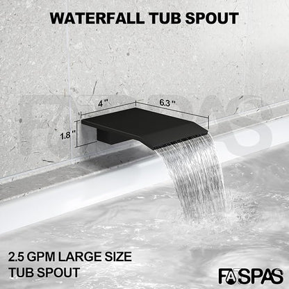 Matte Black Shower System with 10-Inch Rain Showerhead and Tub Spout | cUPC-certified pressure balance brass valve to prevent scalding, CEC-certified air injection technology for low pressure