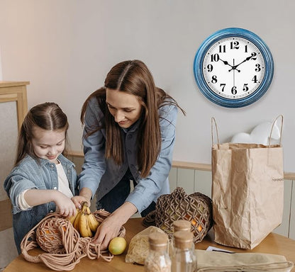 JENLYSTIME 12 Inch Retro Wall Clock Silent Non Ticking Battery Operated Movement Easy to Read Wall Clocks Decorate for Bedroom Living Room Kitchen Office(Blue)