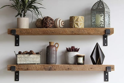 Urban Legacy Accent Shelves | Reclaimed Barn Plank | Set of 2 with Full Brackets (Natural 48"x 7"x 2")
