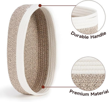Temary 2PC Small Storage Bins Basket, 13x5.9x3.9 inch Woven Storage Basket with Handles for Storage Toilet Paper Rolls, Narrow Storage Baskets for Entryway, Closets, Shelves (Brown)