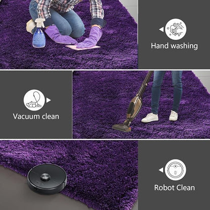 Shag Area Rugs for Bedroom Living Room,6X9 Ultra Soft Purple Fluffy Area Rugs for Dorm,Indoor Carpet Plush Rugs for Home Decor, Purple