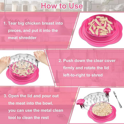 SURETIVIAN Chicken Shredder Tool Twist Large Chicken Breast Shredder with Brush&Fork, Visible Meat Shredder Machine, Anti-Slip Strip, Ergonomic Handle, BPA Free, Pork Beef Chicken(Hot Pink)