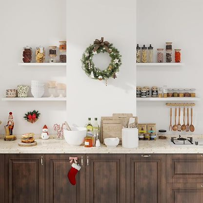 Fun Memories Floating Shelves for Wall, 27.5" Rustic Wood Deep Wall Mounted Shelves with Invisible Brackets for Decor & Storage, Floating Shelf for Living Room, Bathroom (White, Set of 2)