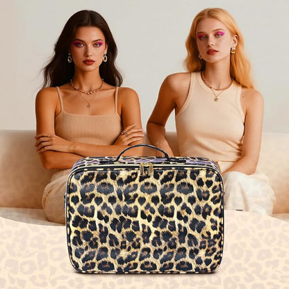 15''X11'' Large Makeup Bag with Removable Lighted Mirror, Professional Travel Make up Bag with Mirror and Light Cosmetic Train Case Organizer, PU Leather with Adjustable Dividers & Brush Storage Board