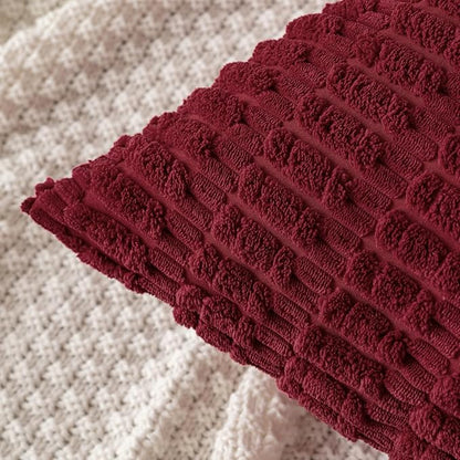 MIULEE Pack of 2 Burgundy Corduroy Decorative Pillow Covers 16x16 Inch Soft Boho Striped Throw Pillow Covers Modern Farmhouse Home Decor for Sofa Living Room Couch Bed