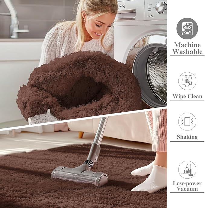 OLANLY 3x4 Machine Washable Accent Rug, Soft Fluffy Shaggy Area Rug for Bedroom, Living Room, Indoor Floor Carpet for Kids, Nursery, Home Decor, Coffee