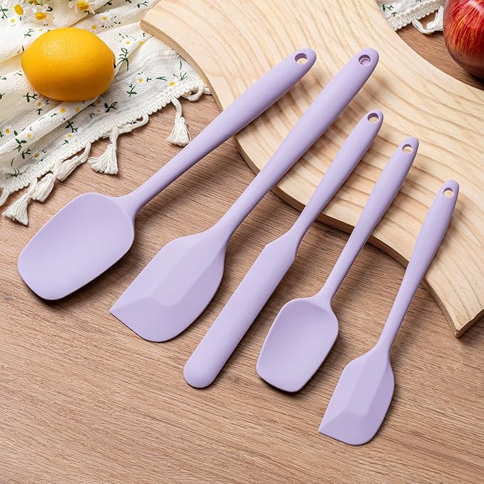 Silicone Spatula Set, 5 Piece Food Grade Rubber Spatulas for Baking, Cooking, and Mixing High Heat Resistant Non Stick Dishwasher Safe BPA-Free (Lavender)