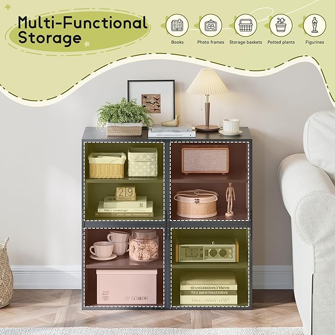2-Tier Stackable Cube Storage Organizer, DIY Bookcase with 2 Removable Open Shelves & Anti-Tip Design, Cube Book Shelf for Bedroom, Office, Dorm,15" W x 11.81" D x 30" H, Black